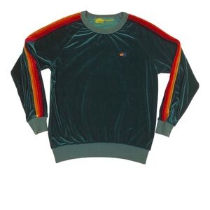 Aviator Nation Velvet 5 Stripes Sweatshirt, green, size Large, EUC